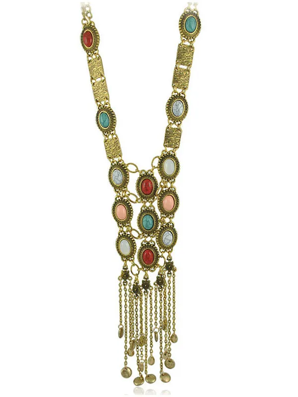 Vintage Turquoise Exaggerated Tassel Round Necklace