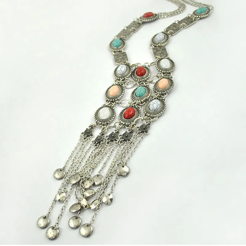 Vintage Turquoise Exaggerated Tassel Round Necklace