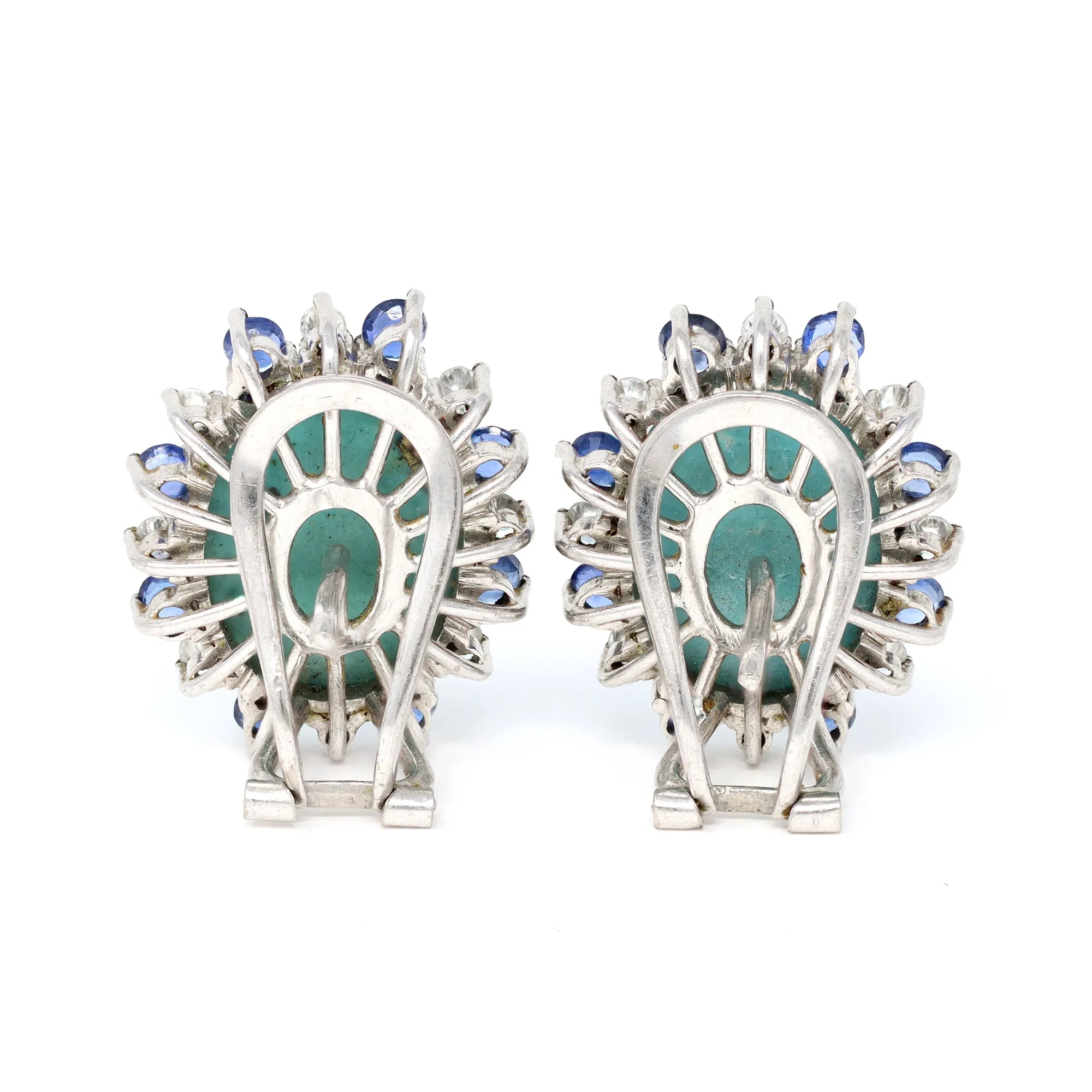 Vintage Turquoise Sapphire and Diamond Clip-on in 18k