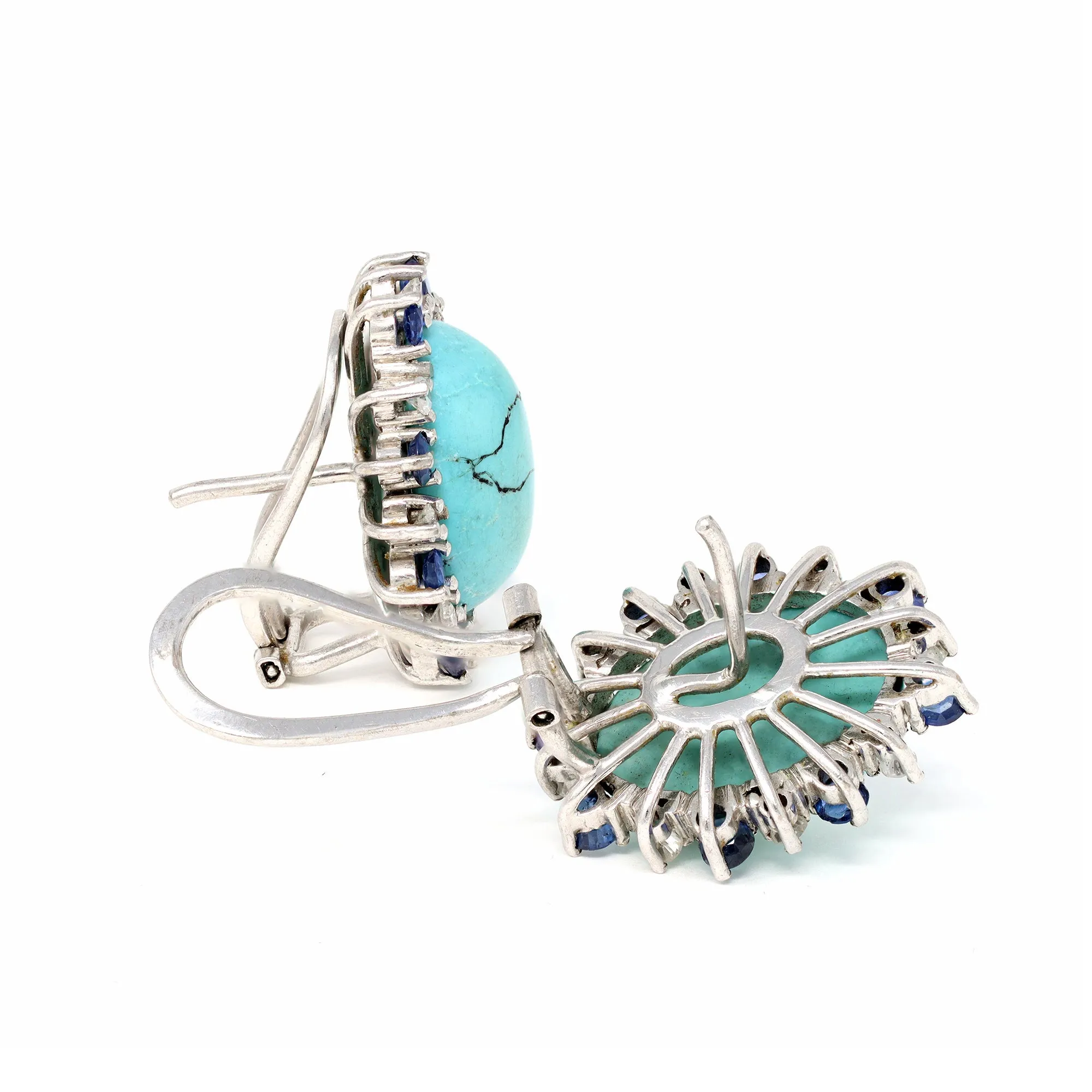 Vintage Turquoise Sapphire and Diamond Clip-on in 18k
