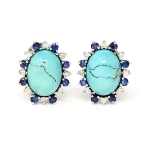 Vintage Turquoise Sapphire and Diamond Clip-on in 18k