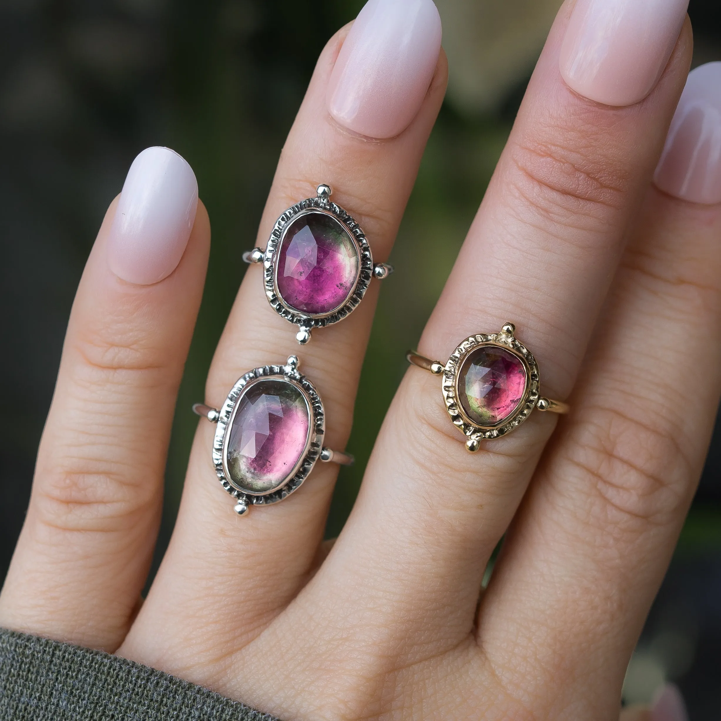 Watermelon Tourmaline Silver Ring- Sz 5