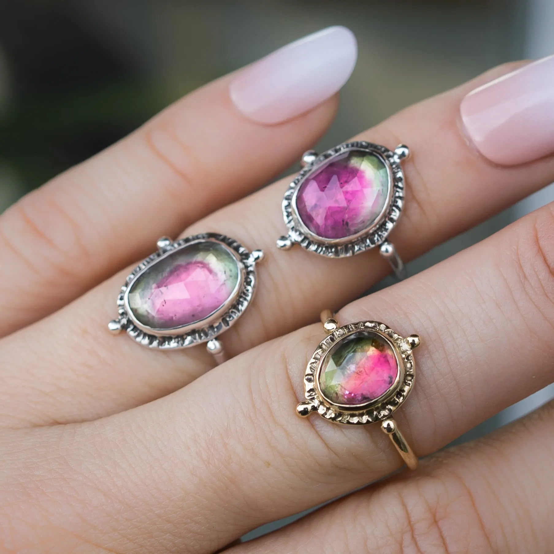 Watermelon Tourmaline Silver Ring- Sz 5