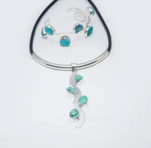 Wavy Sterling Silver Pendant with Sleeping Beauty Turquoise