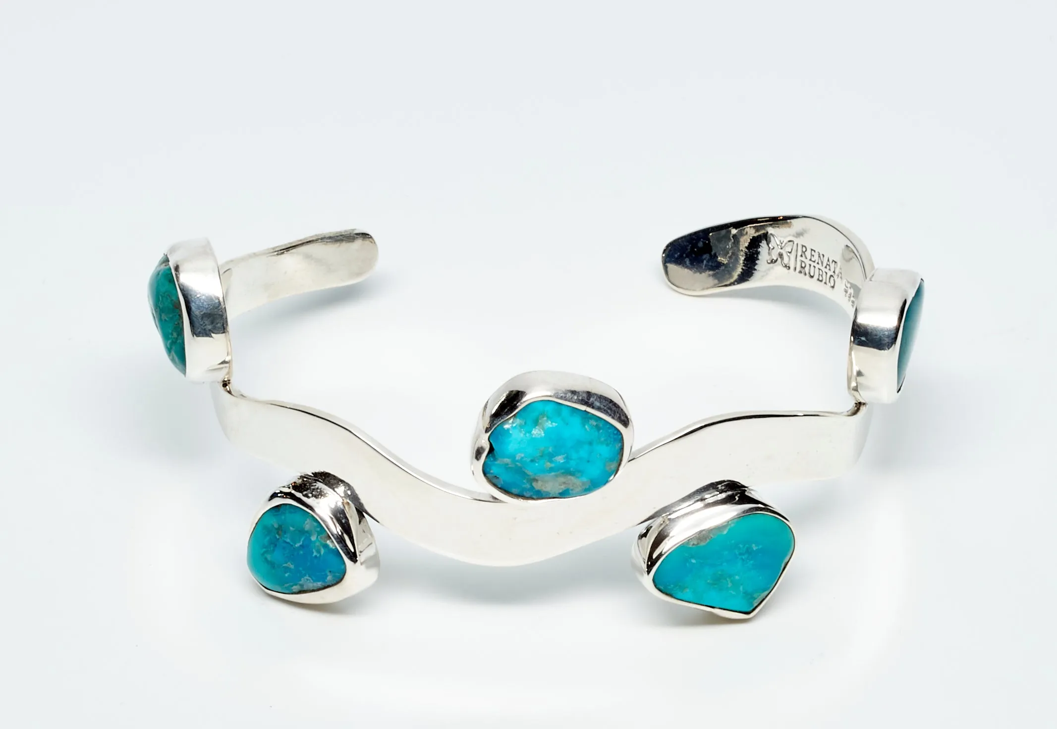 Wavy Sterling Silver Pendant with Sleeping Beauty Turquoise