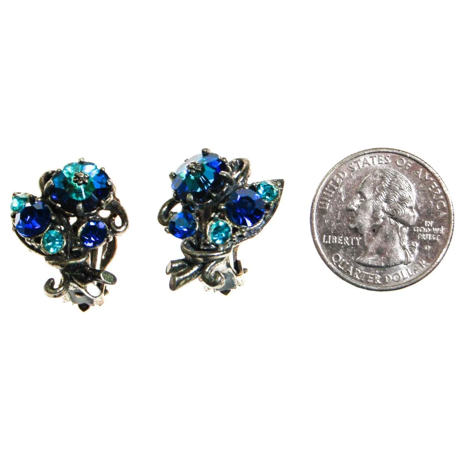 Weiss Blue Rhinestone Flower Earrings