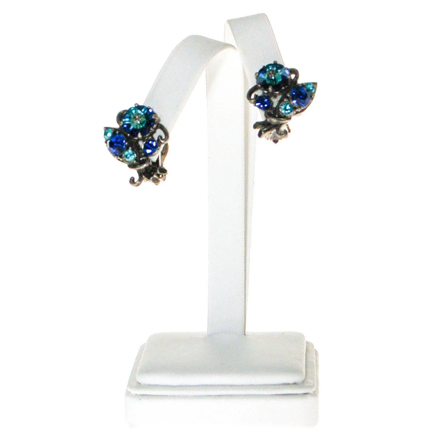 Weiss Blue Rhinestone Flower Earrings
