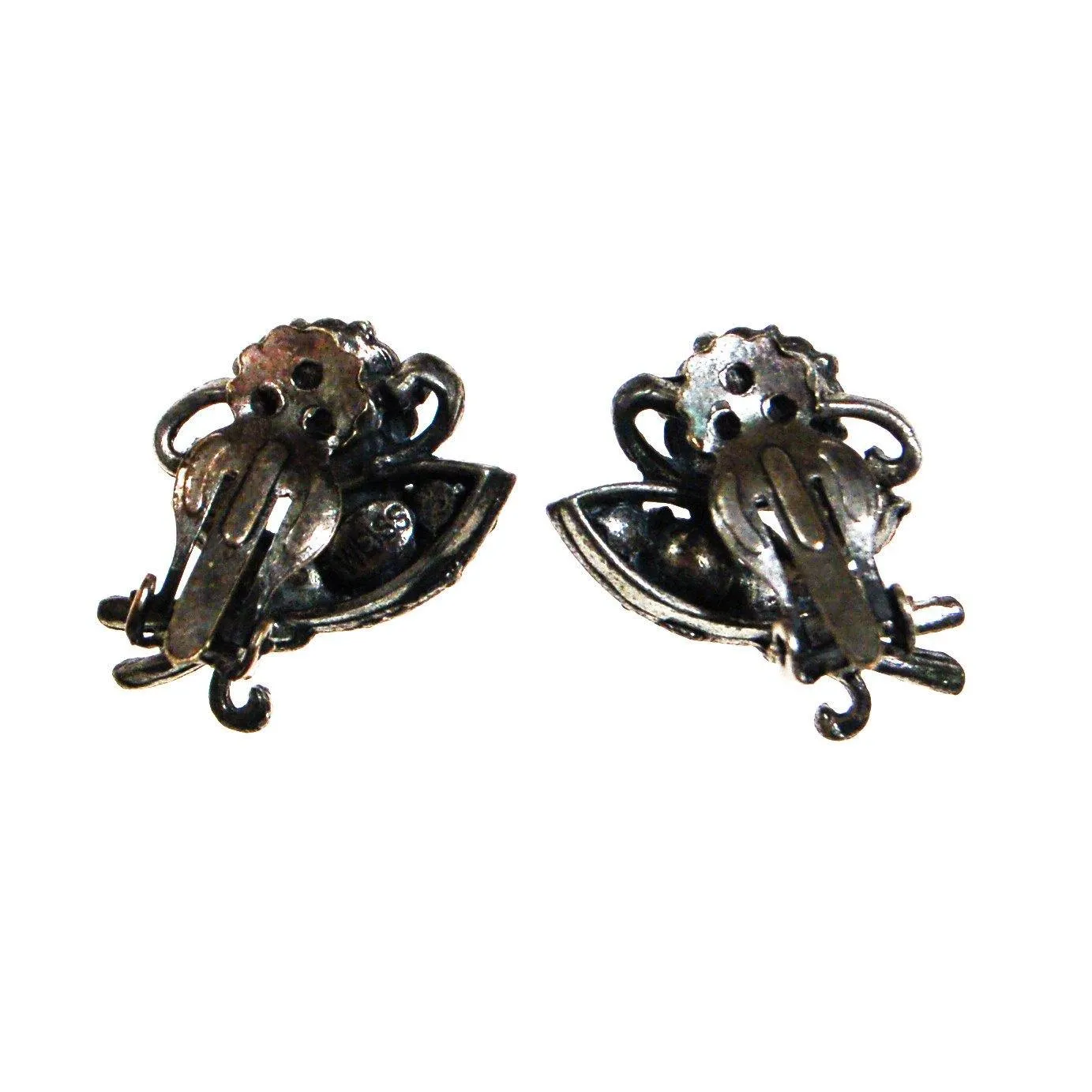 Weiss Blue Rhinestone Flower Earrings