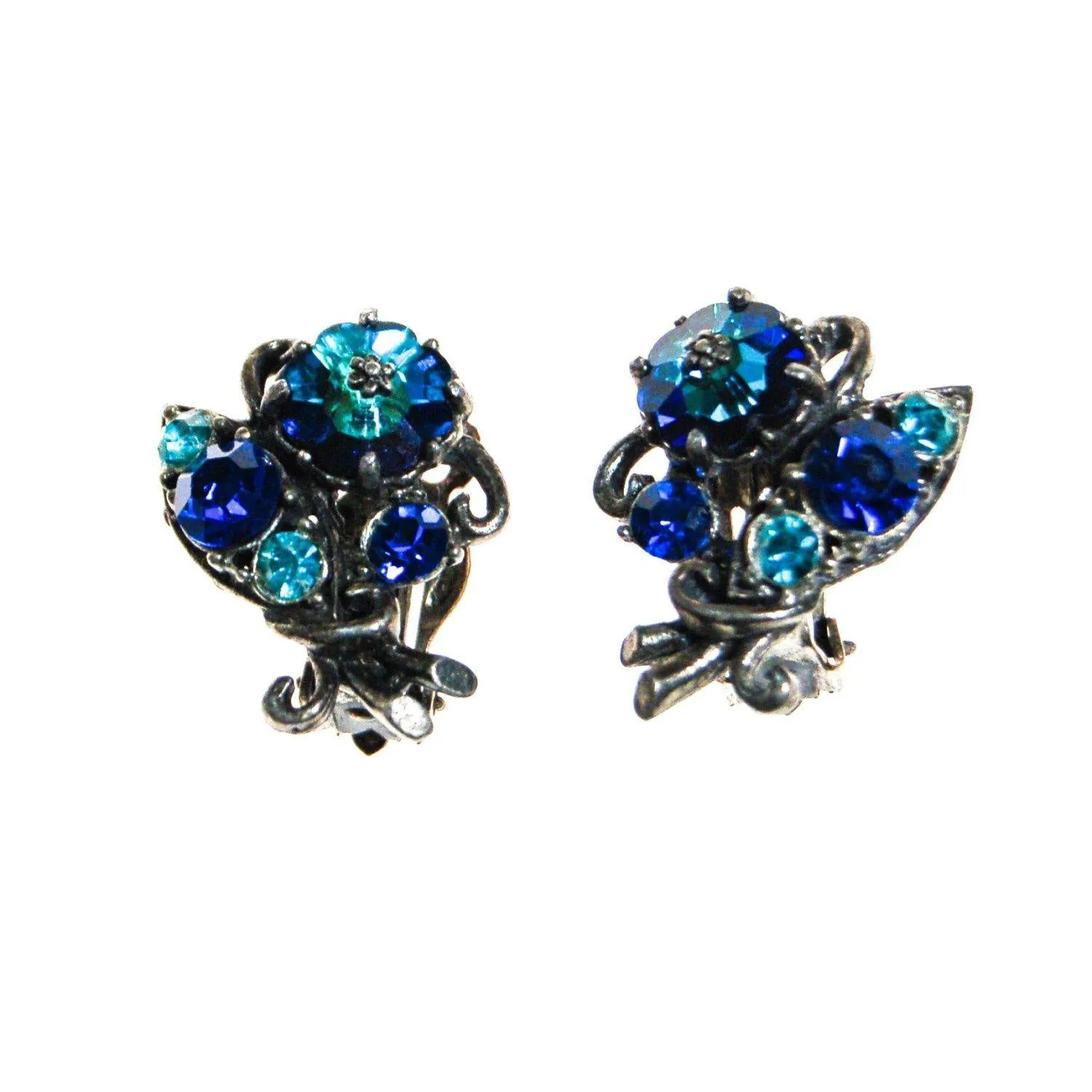Weiss Blue Rhinestone Flower Earrings