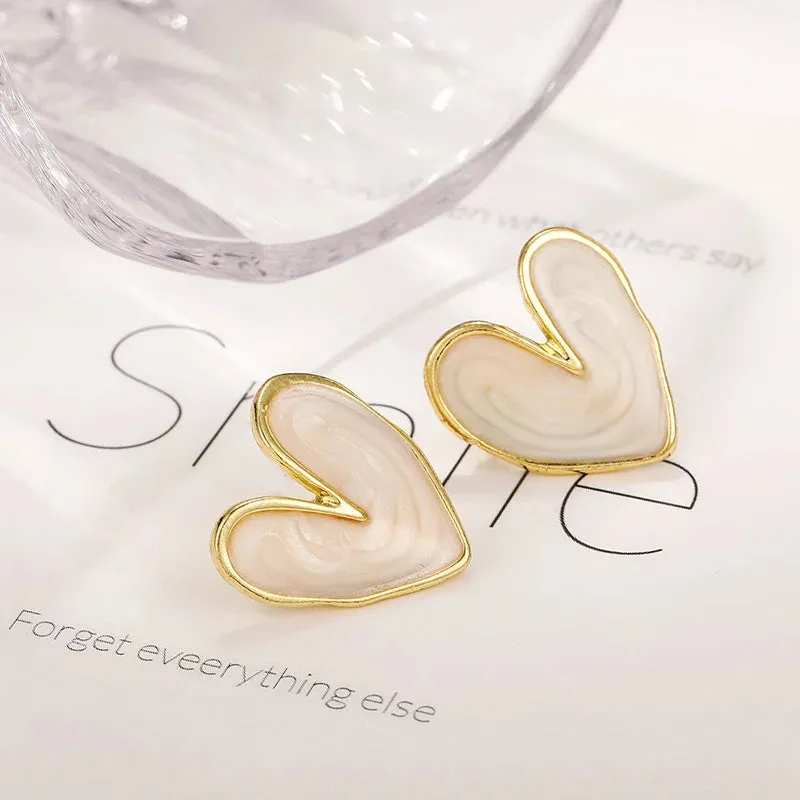 White & Pink Heart Clip on Earrings