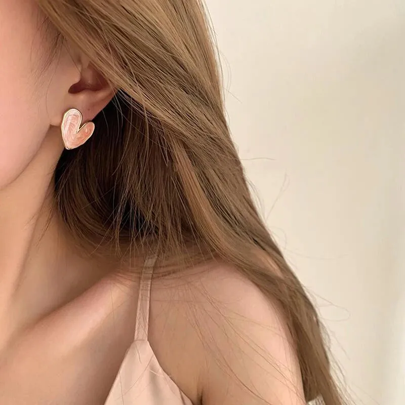 White & Pink Heart Clip on Earrings
