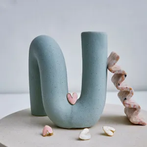 White & Pink Heart Clip on Earrings