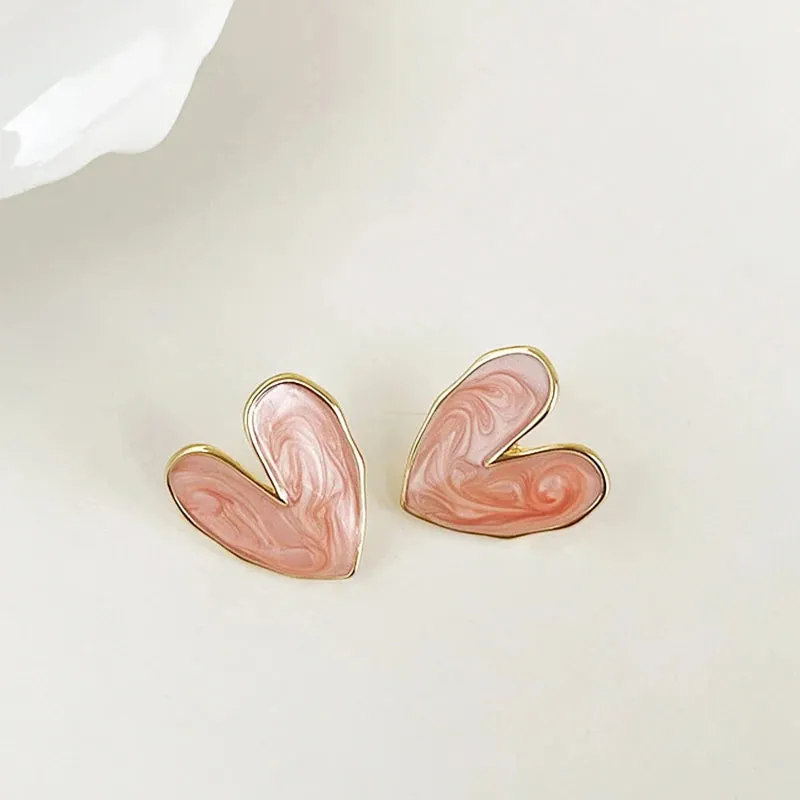 White & Pink Heart Clip on Earrings
