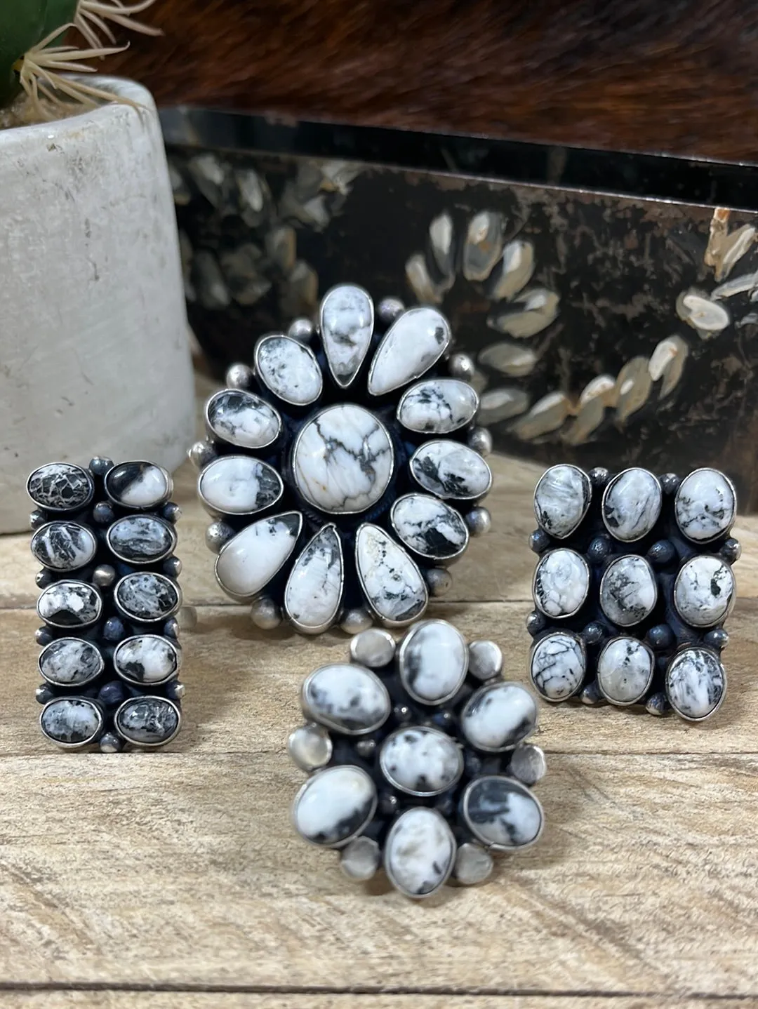 White Buffalo Cluster Rings