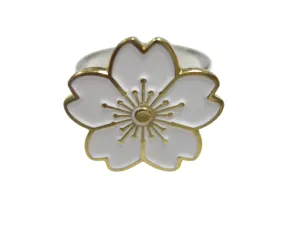 White Cherry Blossom Flower Adjustable Size Fashion Ring