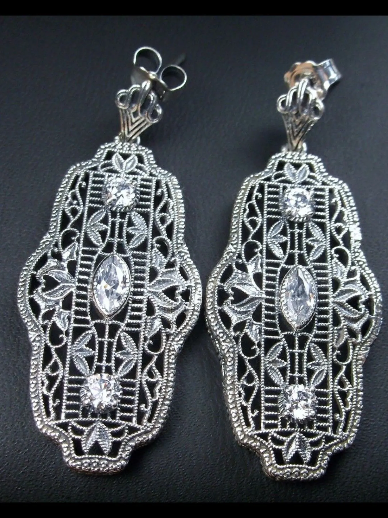 White CZ Earrings, White Cubic Zirconia Art Deco Jewelry #E61