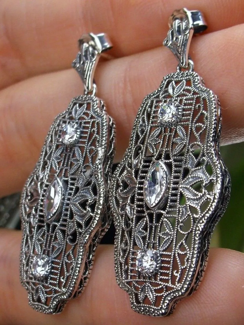 White CZ Earrings, White Cubic Zirconia Art Deco Jewelry #E61