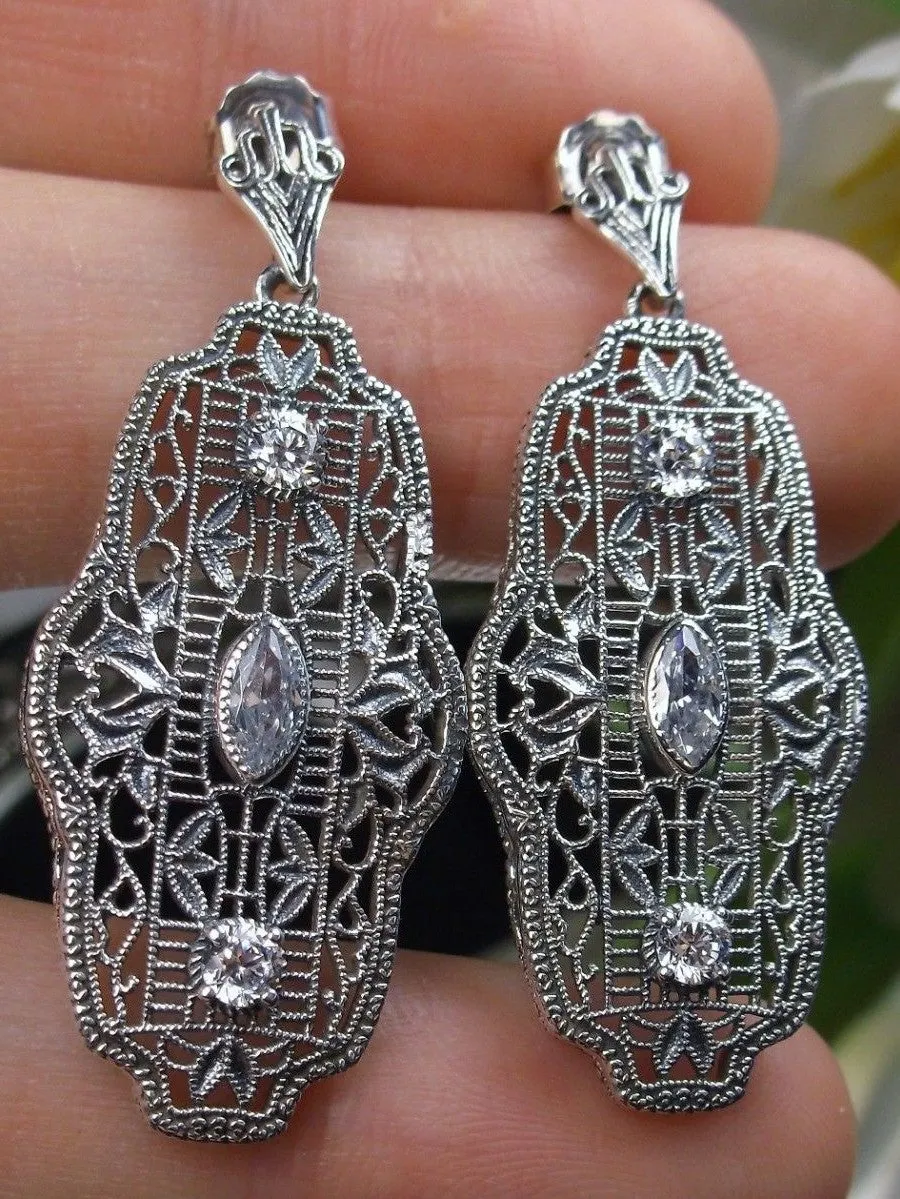 White CZ Earrings, White Cubic Zirconia Art Deco Jewelry #E61