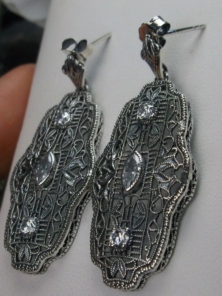 White CZ Earrings, White Cubic Zirconia Art Deco Jewelry #E61