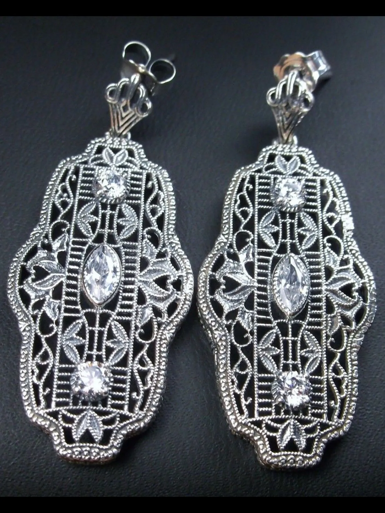 White CZ Earrings, White Cubic Zirconia Art Deco Jewelry #E61