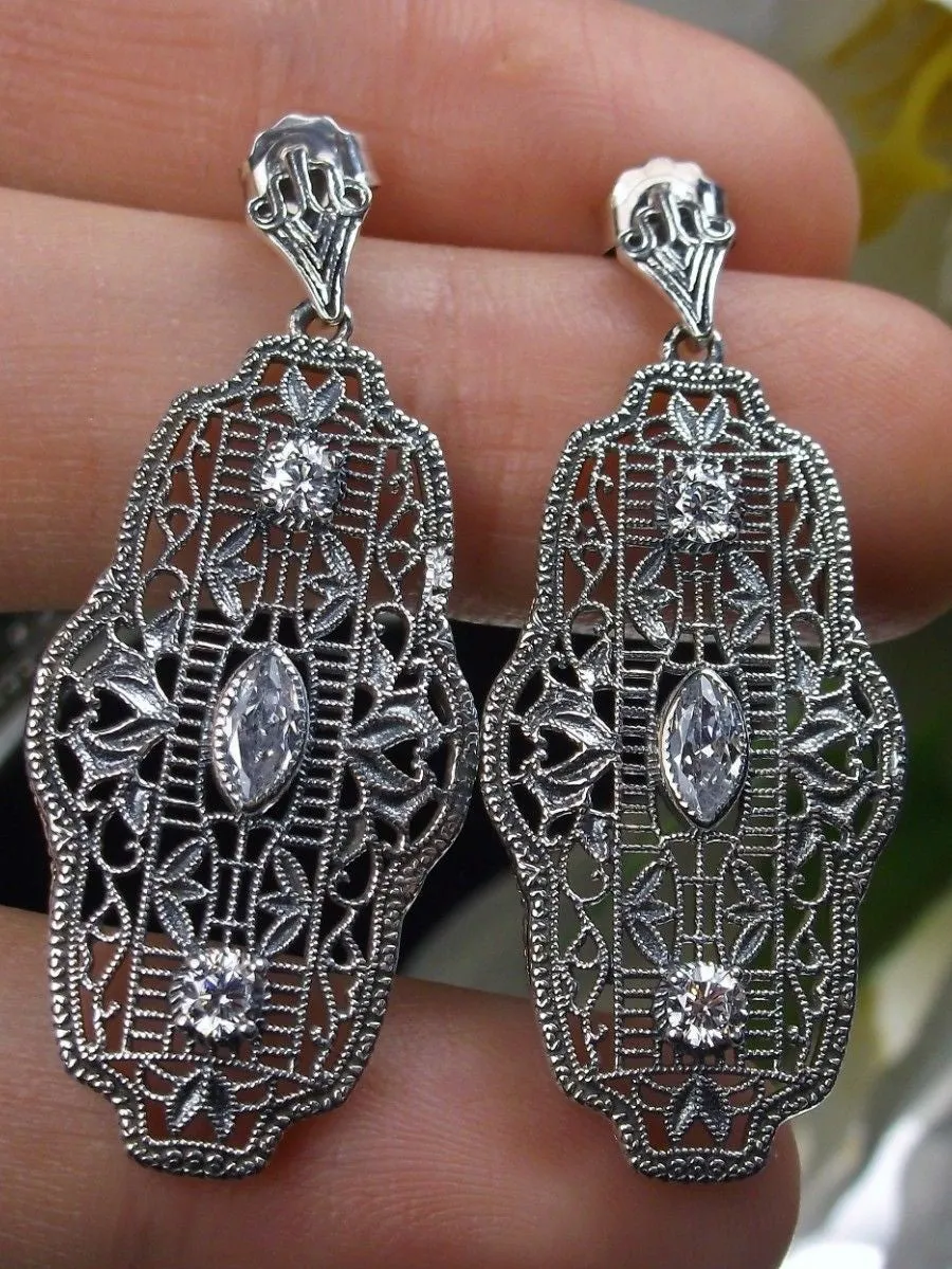 White CZ Earrings, White Cubic Zirconia Art Deco Jewelry #E61