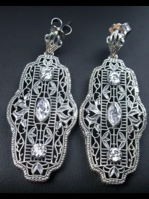 White CZ Earrings, White Cubic Zirconia Art Deco Jewelry #E61
