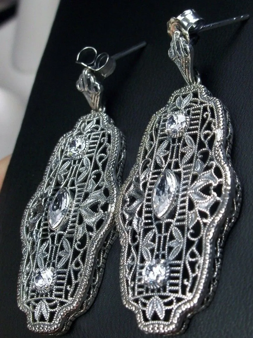White CZ Earrings, White Cubic Zirconia Art Deco Jewelry #E61