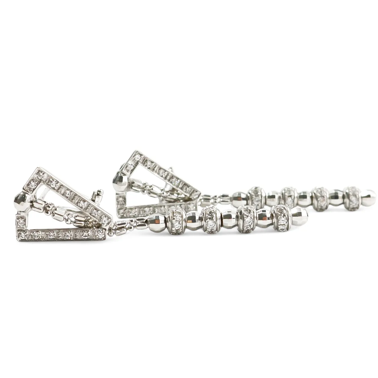 WHITE GOLD ART DECO EARRINGS WITH CUBIC ZIRCONIA STONES