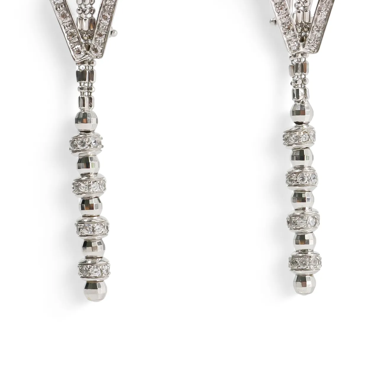 WHITE GOLD ART DECO EARRINGS WITH CUBIC ZIRCONIA STONES