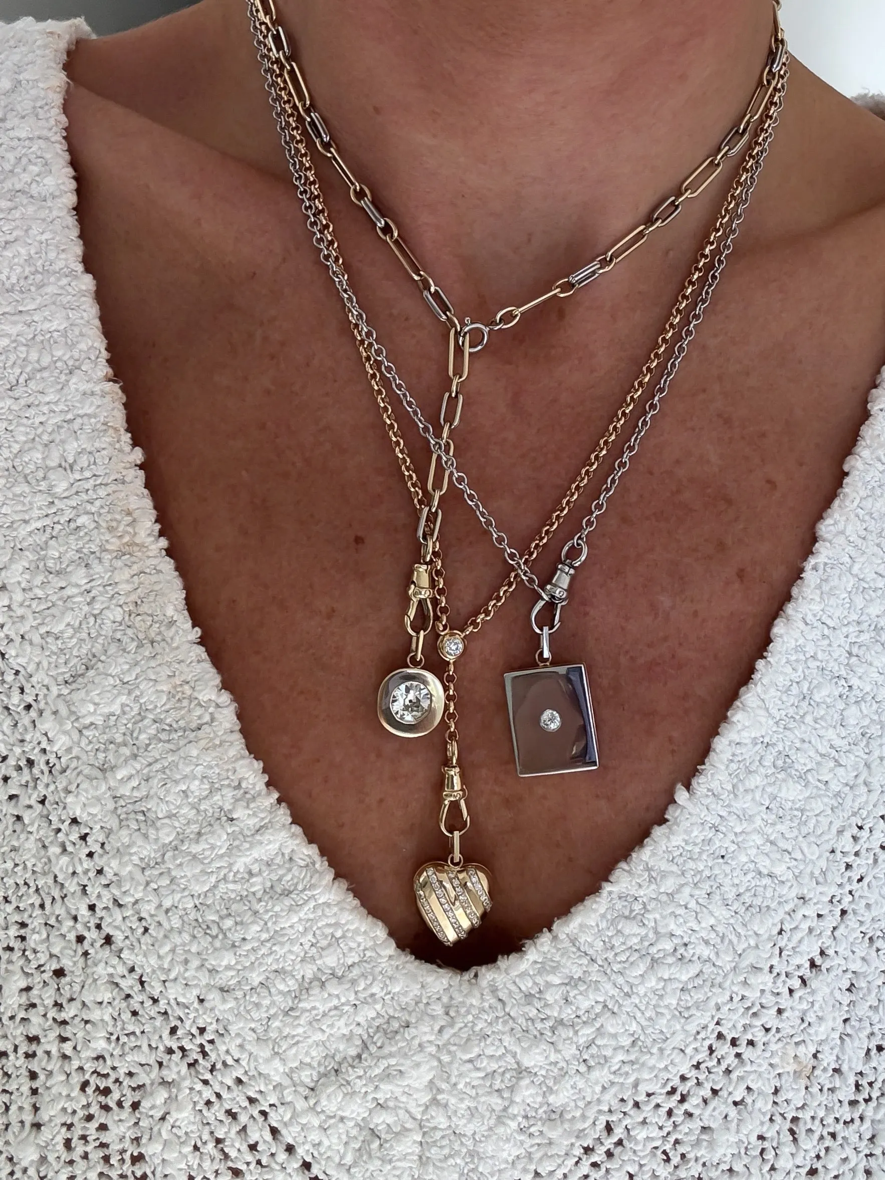 White Gold Deon Cable Chain With Dog Clip Clasp