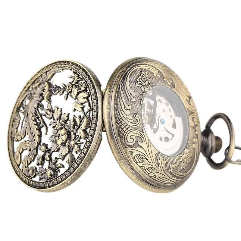 Women's Bronze Automatic Pocket Watch - Blooming Peacock