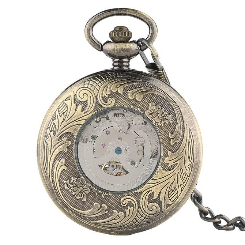Women's Bronze Automatic Pocket Watch - Blooming Peacock
