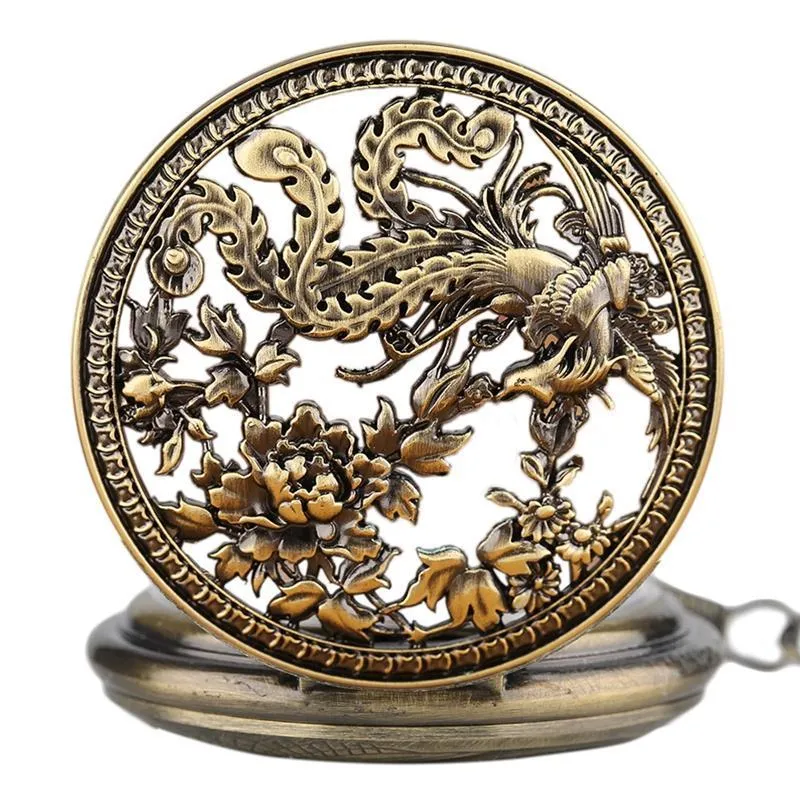 Women's Bronze Automatic Pocket Watch - Blooming Peacock