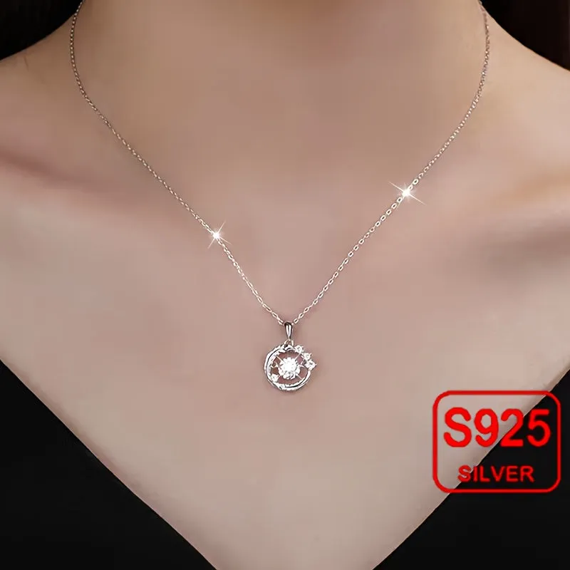 Women's Feather Zirconium Pendant Necklace S925 Silvery Low Allergy 2g