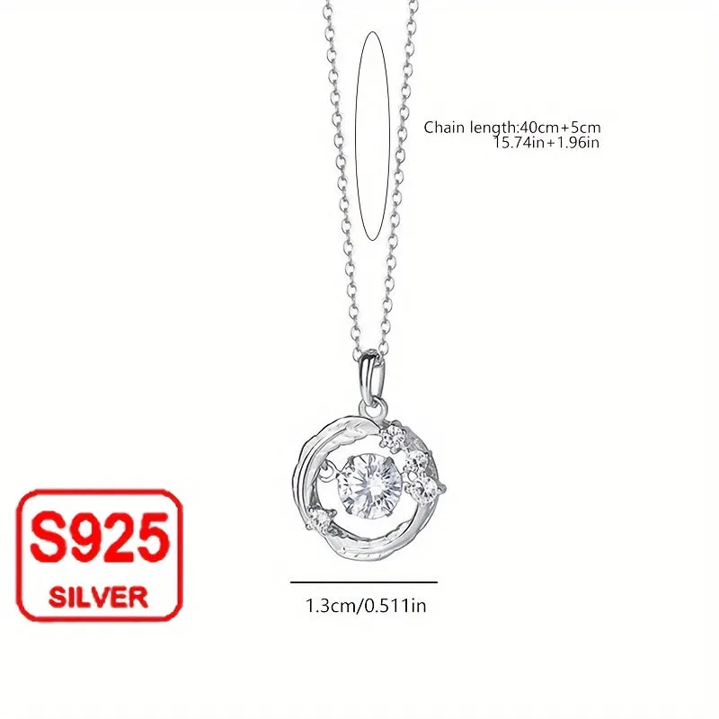 Women's Feather Zirconium Pendant Necklace S925 Silvery Low Allergy 2g