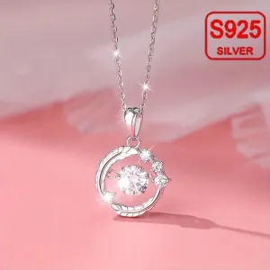 Women's Feather Zirconium Pendant Necklace S925 Silvery Low Allergy 2g