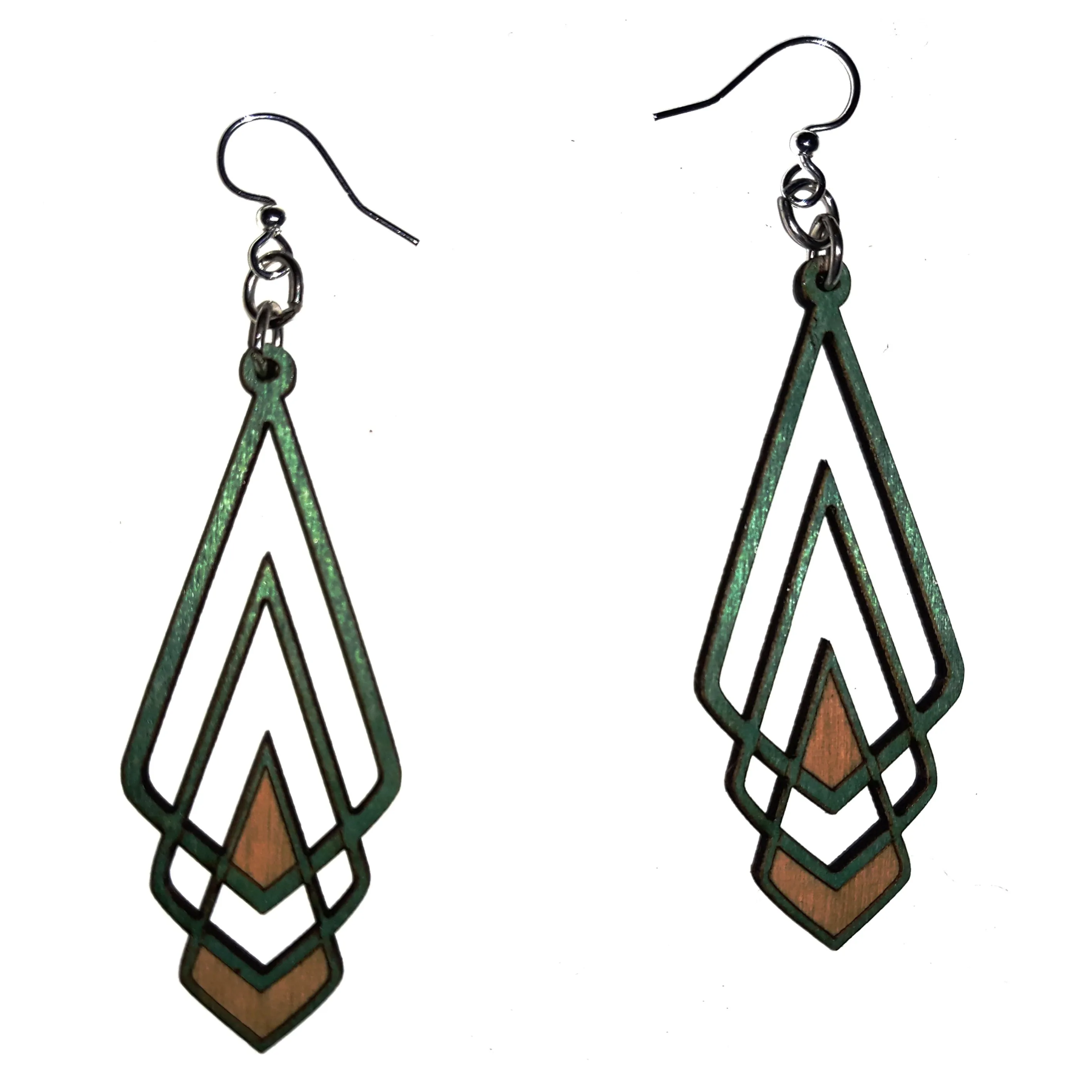 Wood Earrings - Teal Deco Chevron