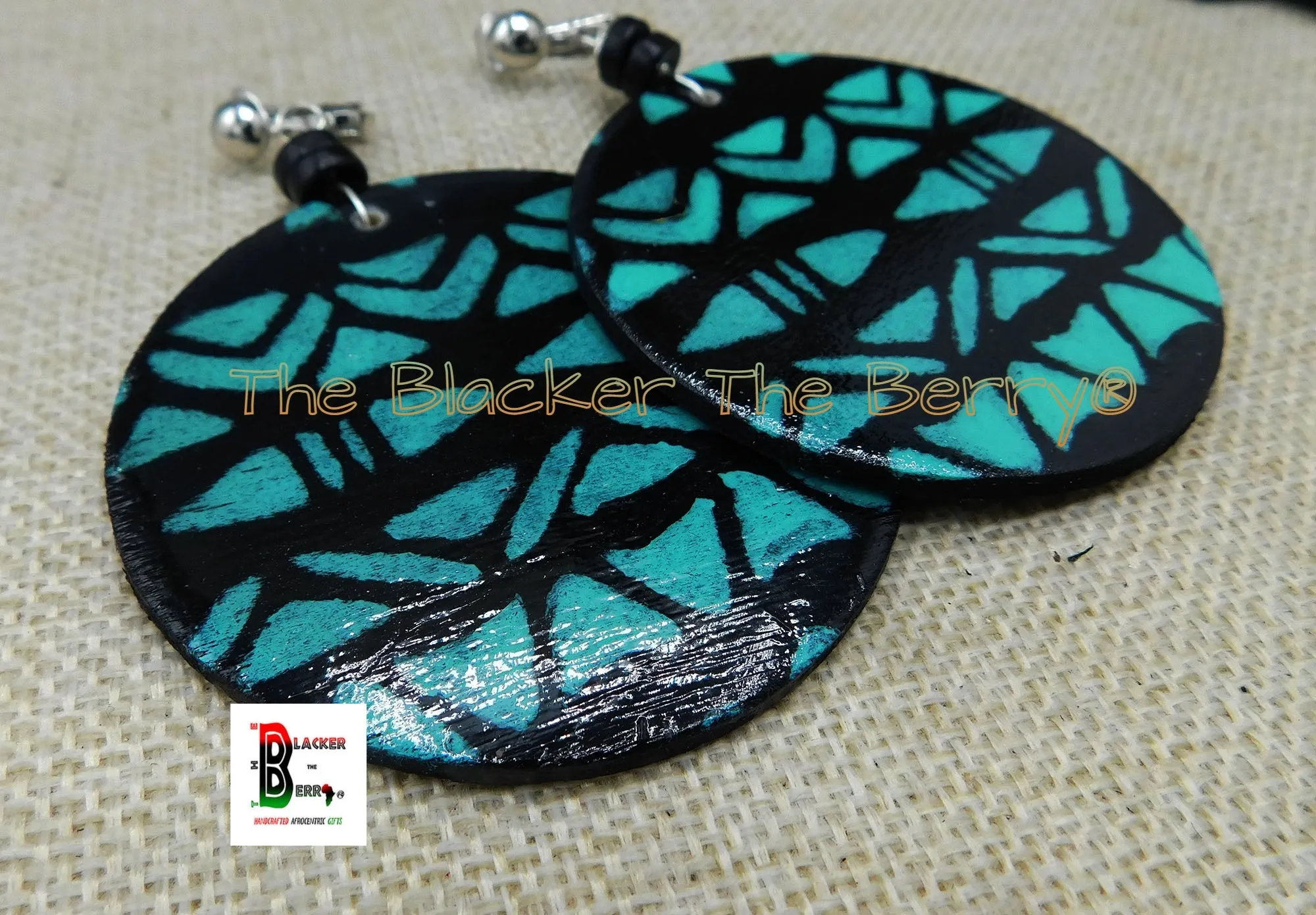 Wooden Clip On Earrings Black Turquoise Blue Beaded Dangle Ethnic Women Ethnic Jewelry Black Owned