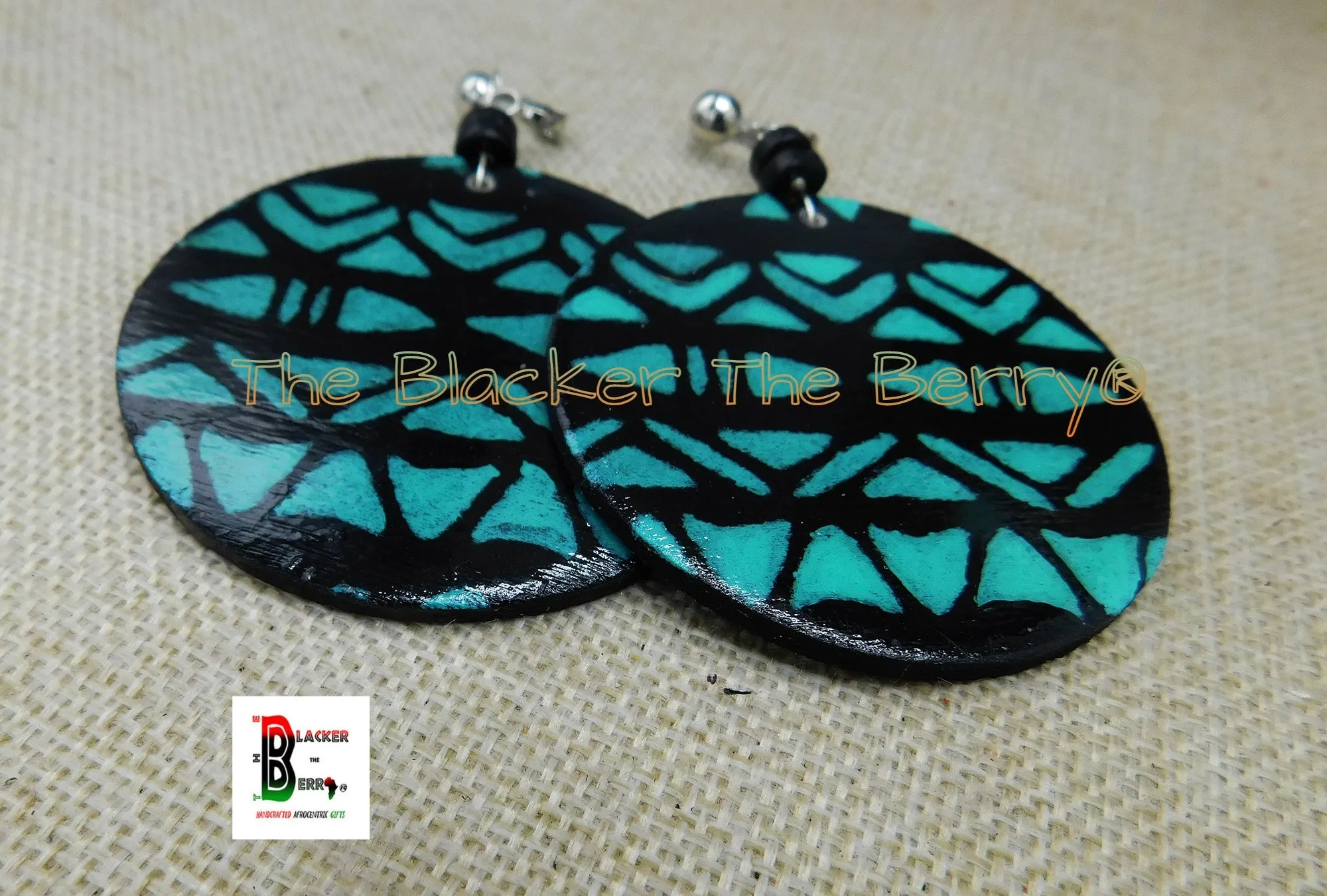 Wooden Clip On Earrings Black Turquoise Blue Beaded Dangle Ethnic Women Ethnic Jewelry Black Owned