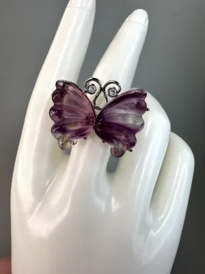 XL Pink Fluorite Butterfly Rings | Adjustable | Silver Plated