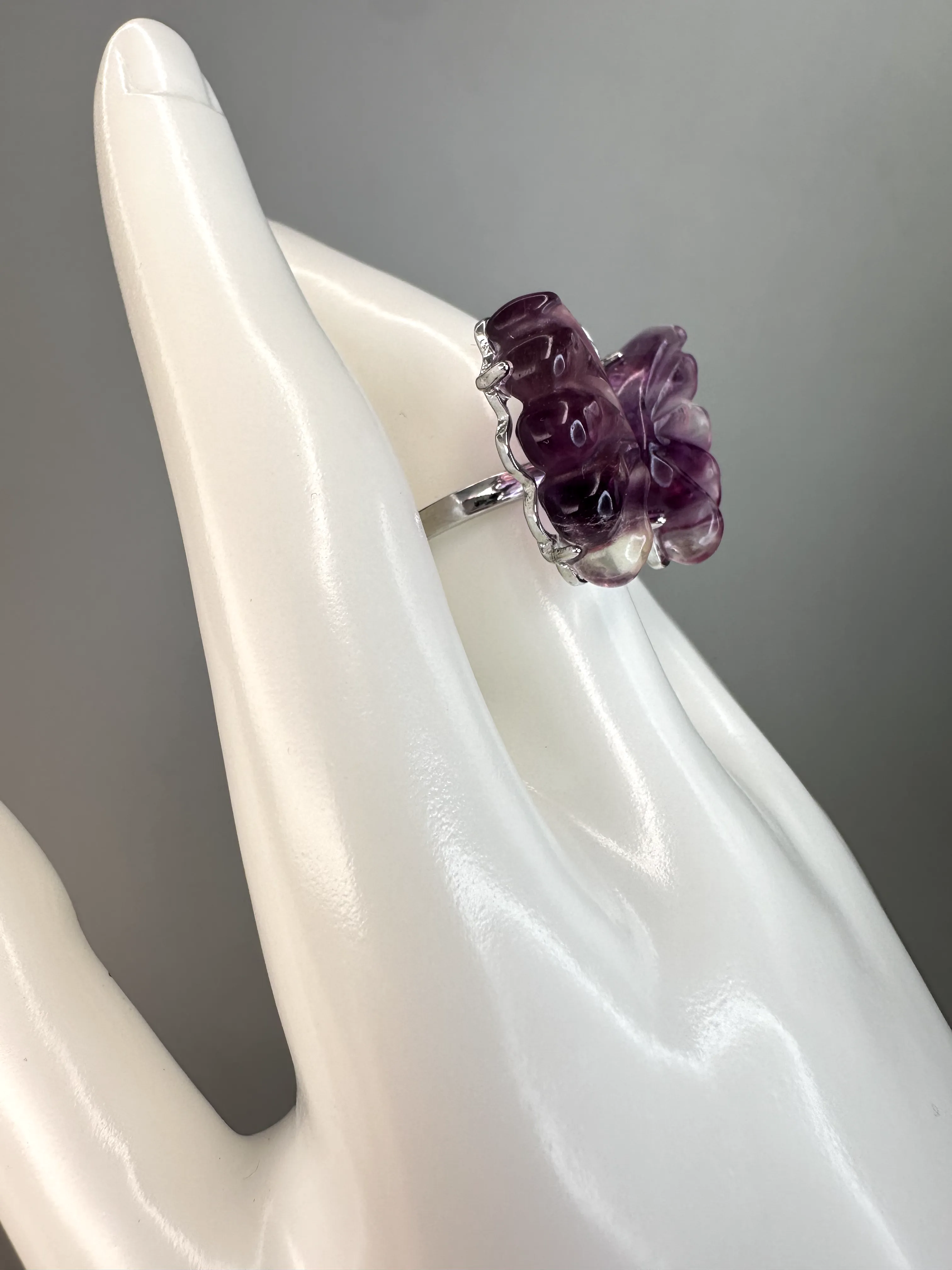 XL Pink Fluorite Butterfly Rings | Adjustable | Silver Plated