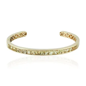 Yellow Aquamarine Channel Set Open Cuff Bracelet In Yellow Gold