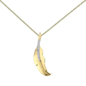 Yellow Gold and Diamond Feather Pendant