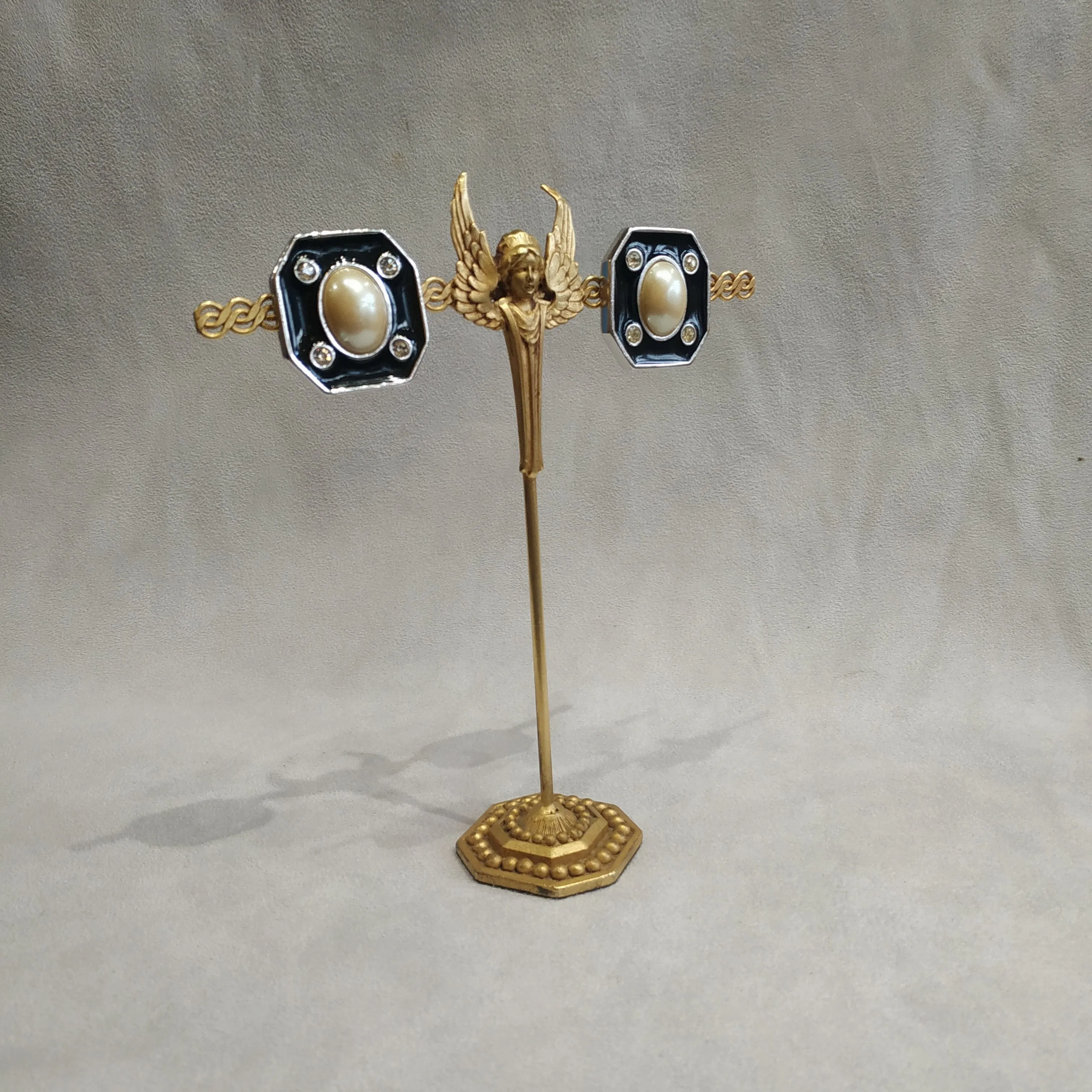 Yves Saint Laurent Black Pearl Octagonal clip on earrings