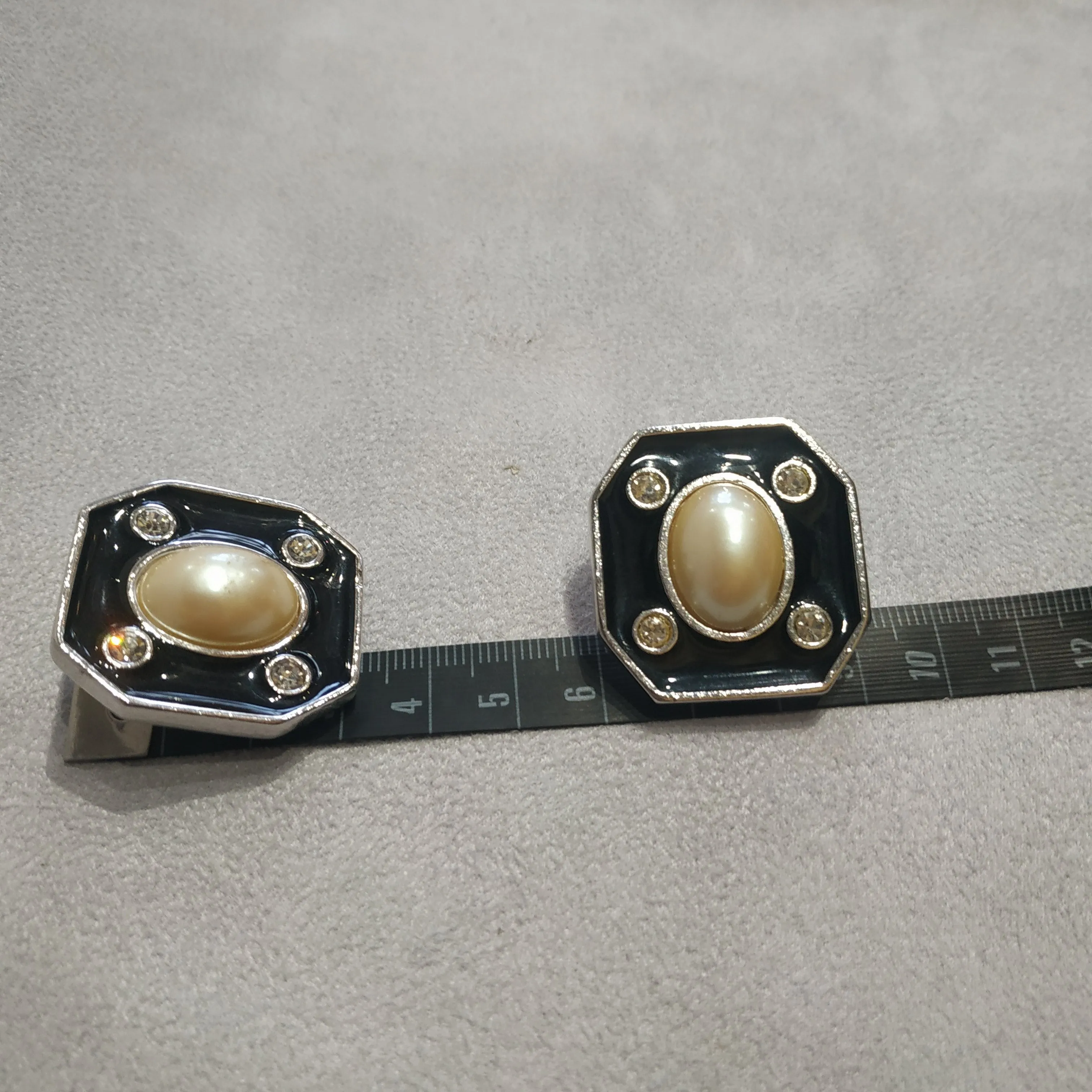 Yves Saint Laurent Black Pearl Octagonal clip on earrings