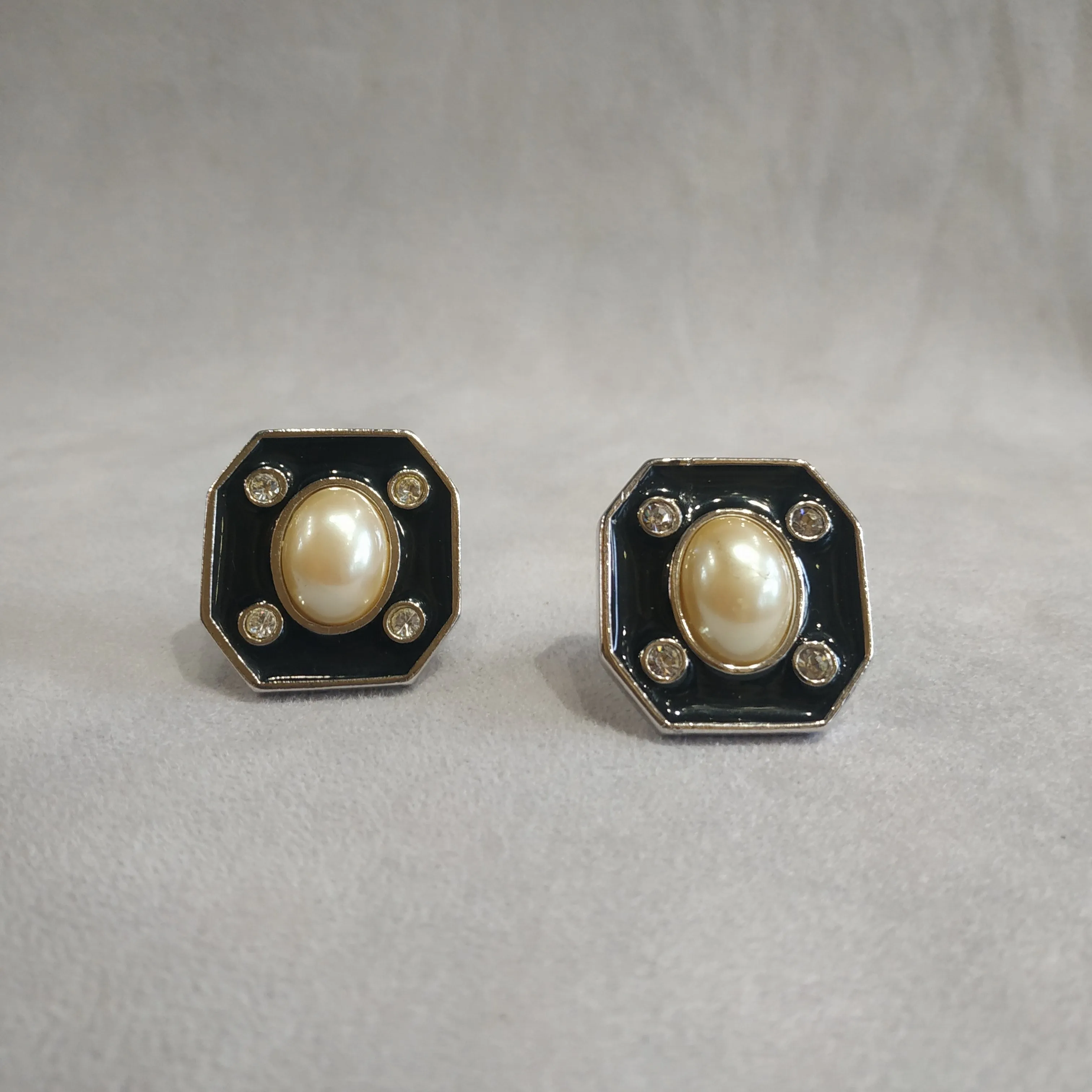 Yves Saint Laurent Black Pearl Octagonal clip on earrings