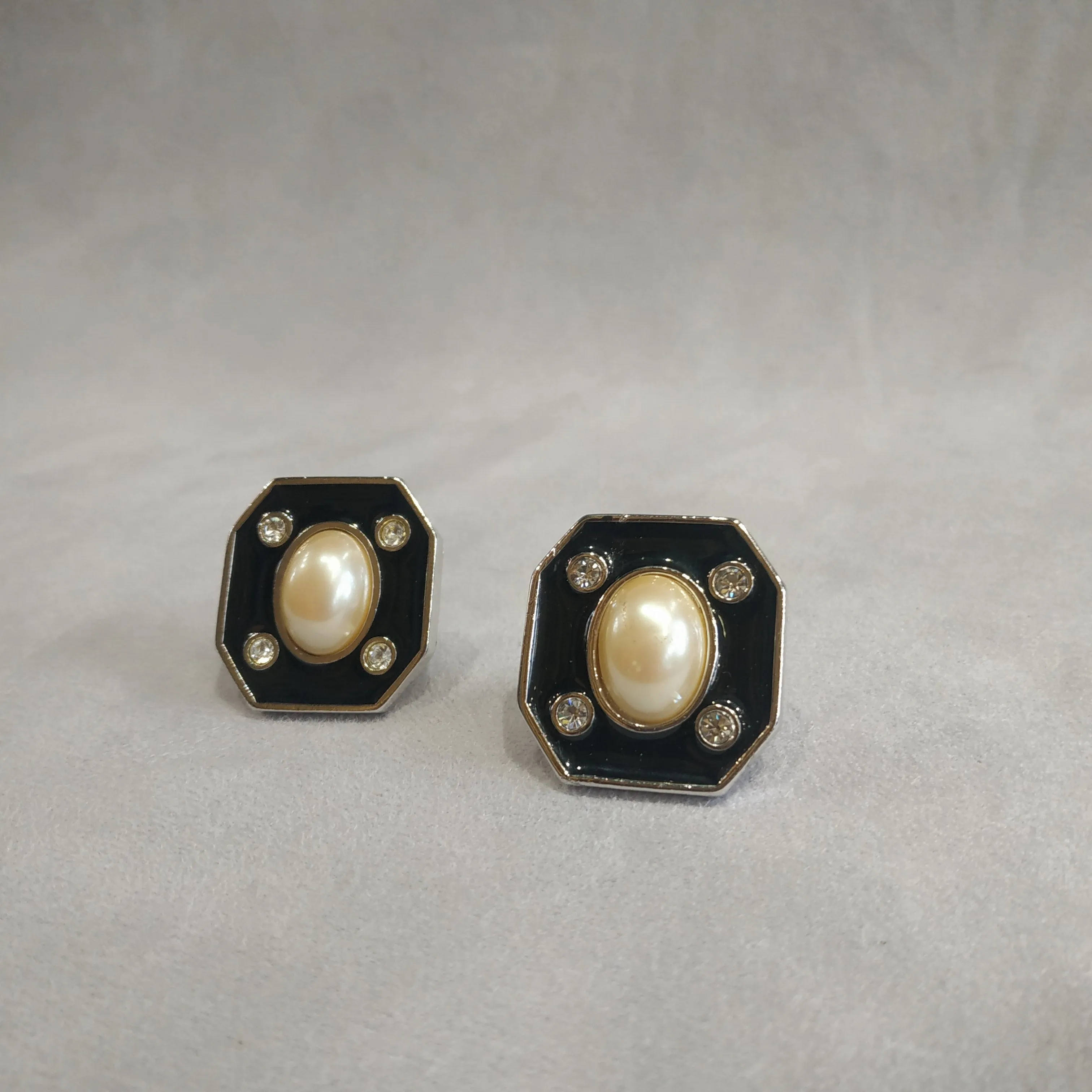 Yves Saint Laurent Black Pearl Octagonal clip on earrings
