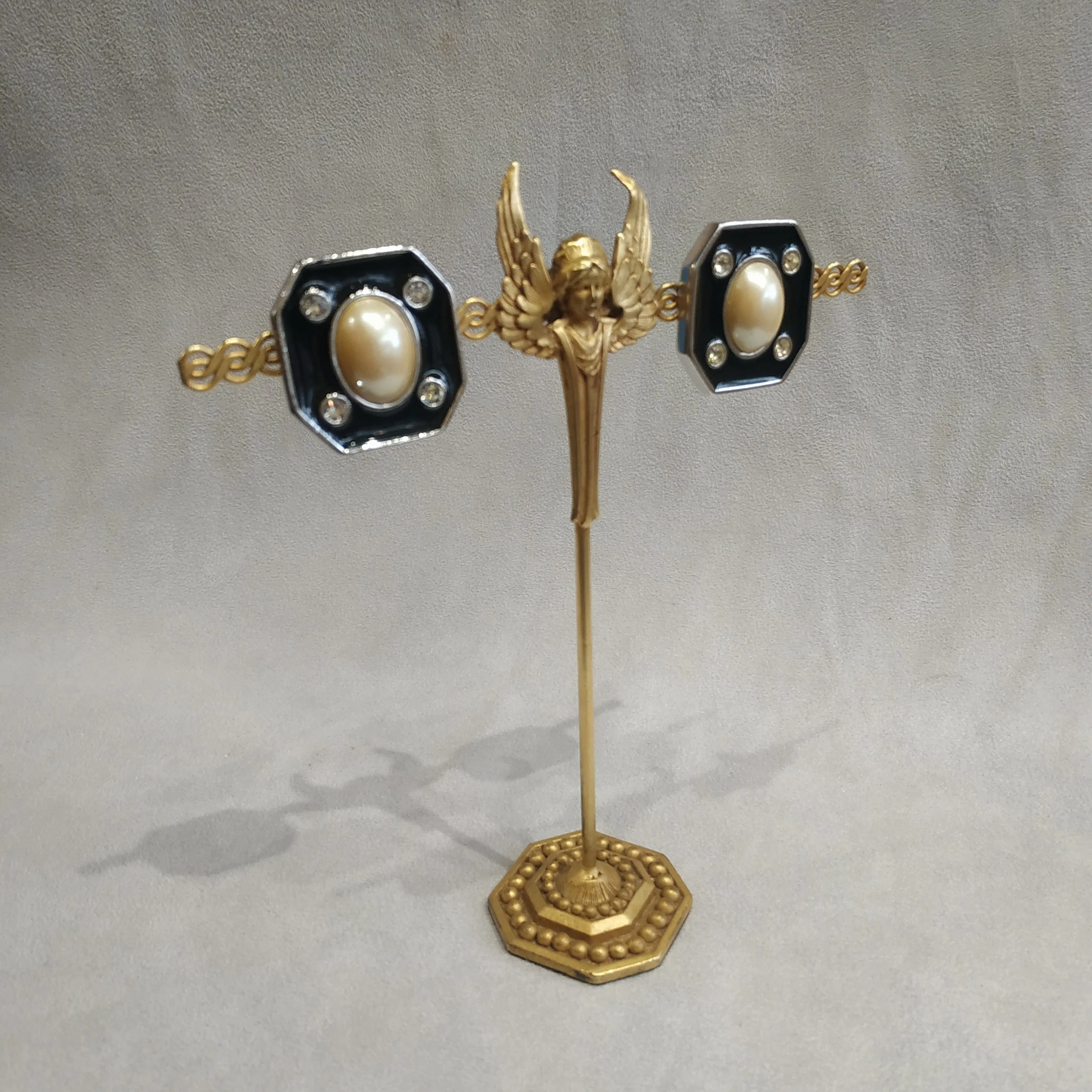 Yves Saint Laurent Black Pearl Octagonal clip on earrings