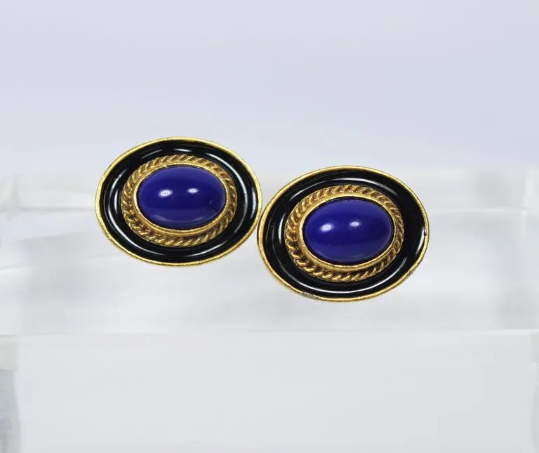 YVES SAINT LAURENT Bluestone Clip-On Earrings Gold hue