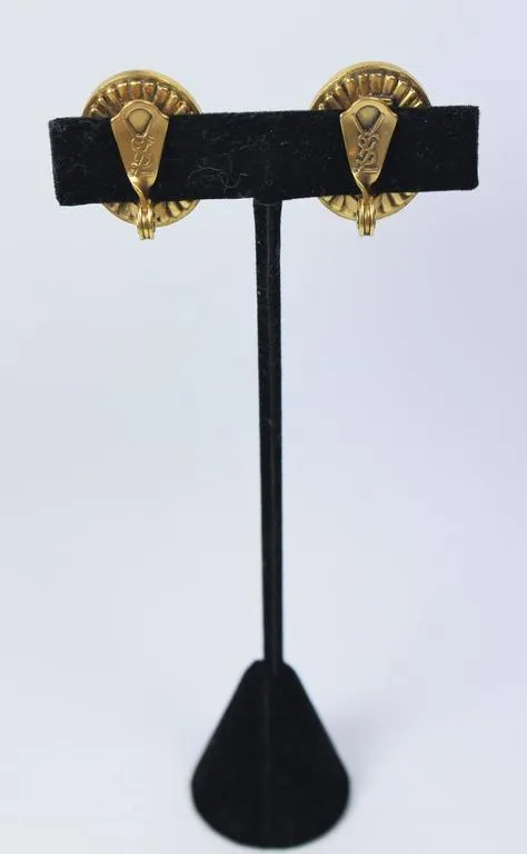 YVES SAINT LAURENT Bluestone Clip-On Earrings Gold hue